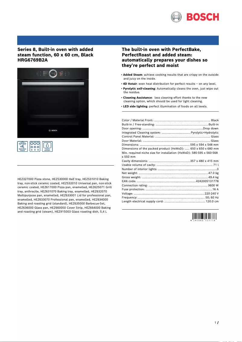 Página nº 1 - Ficha técnica Bosch HRG6769B2A