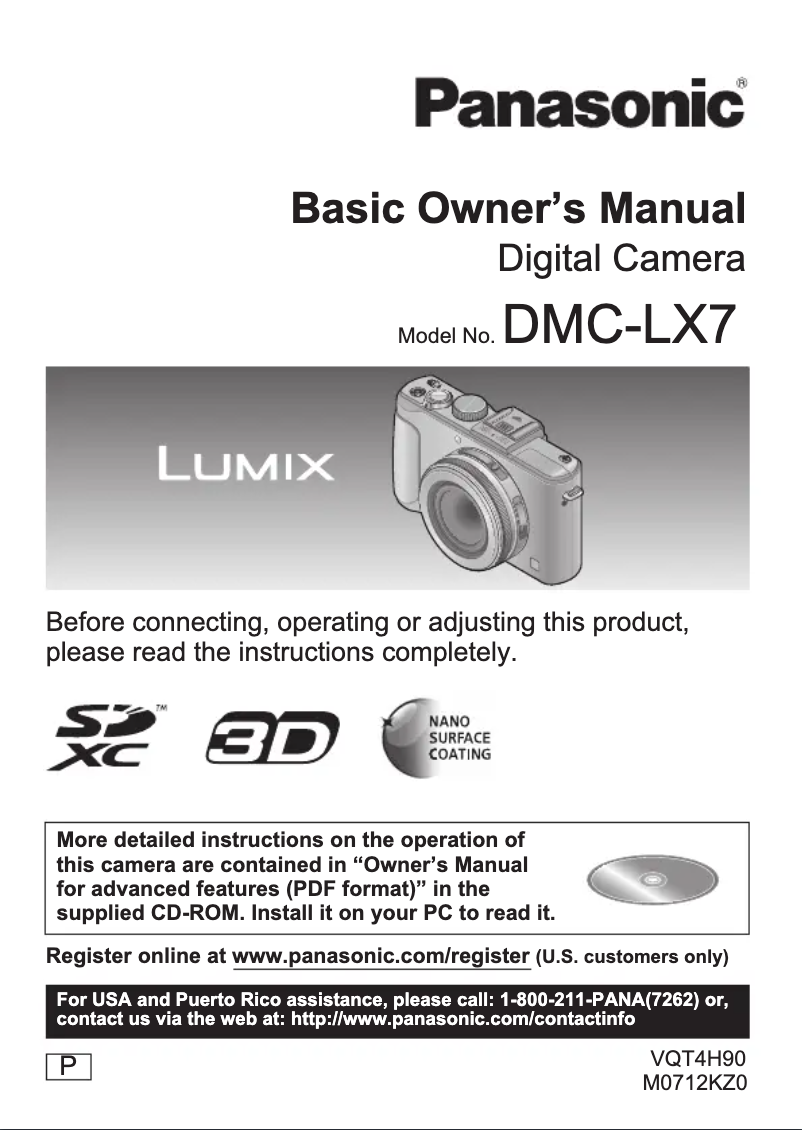Imagen de la primera página del manual del dispositivo Lumix DMC-LX7K