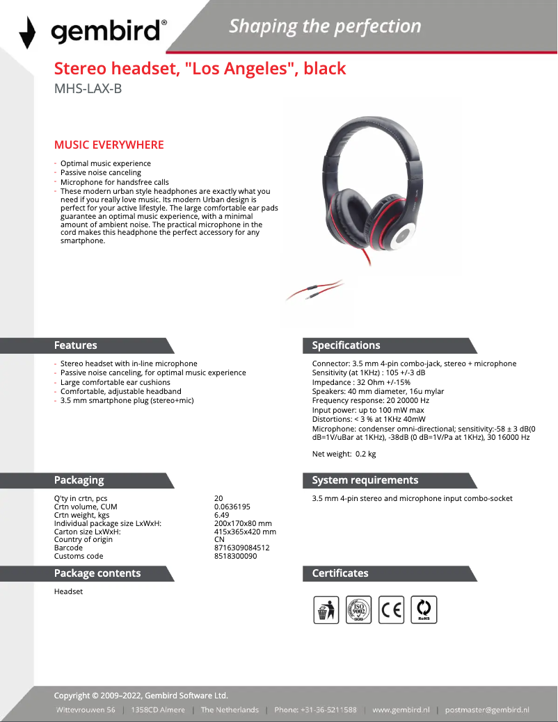 Imagen de la primera página del manual del dispositivo Los Angeles MHS-LAX-B