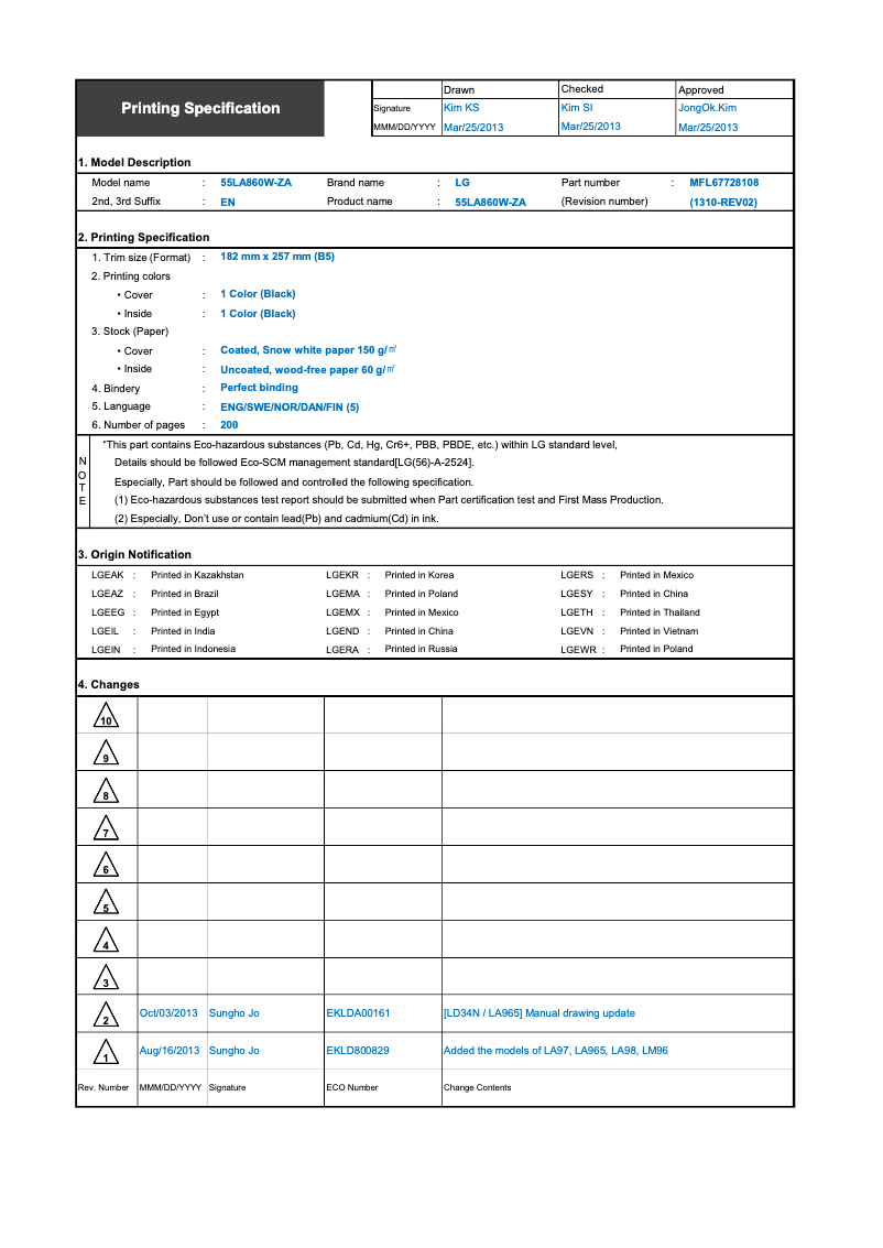 Imagen de la primera página del manual del dispositivo 55LA970W