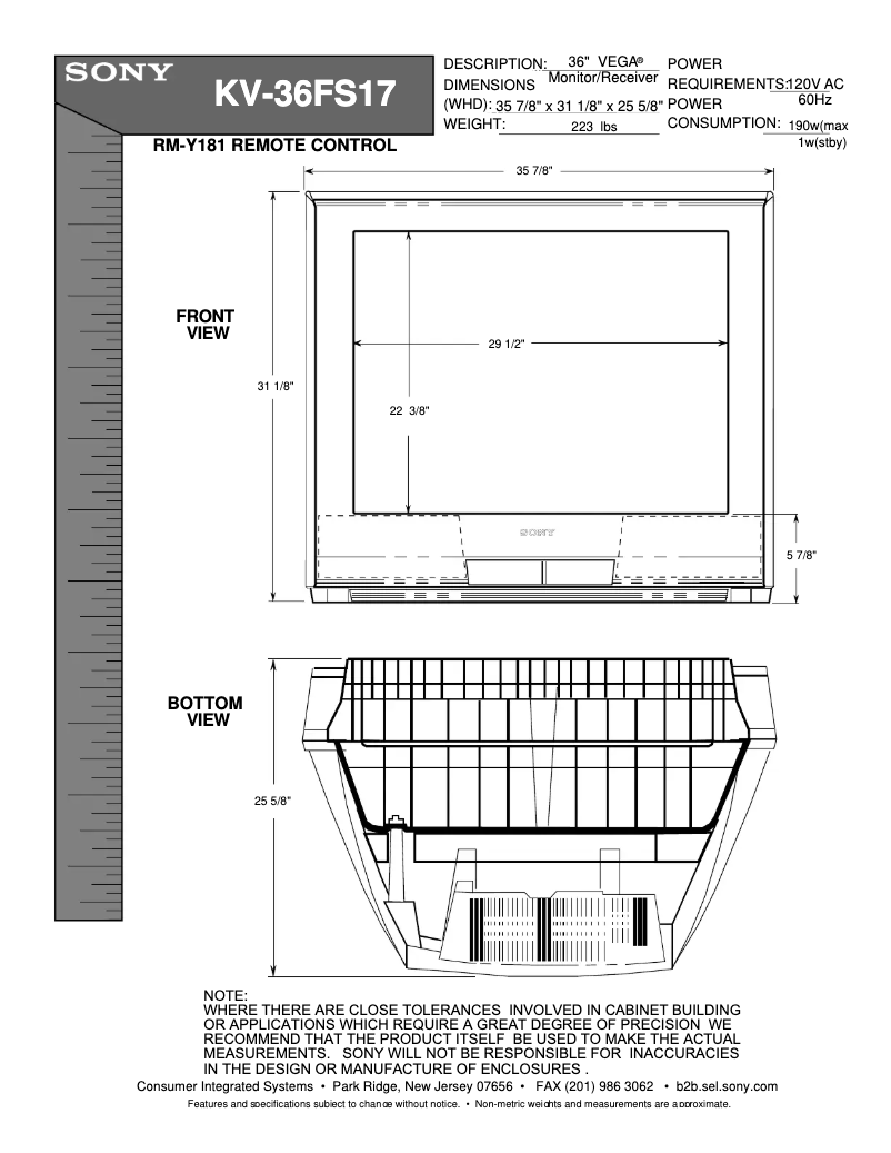 Página 1 del manual Guía de instalación Sony KV-36FS17