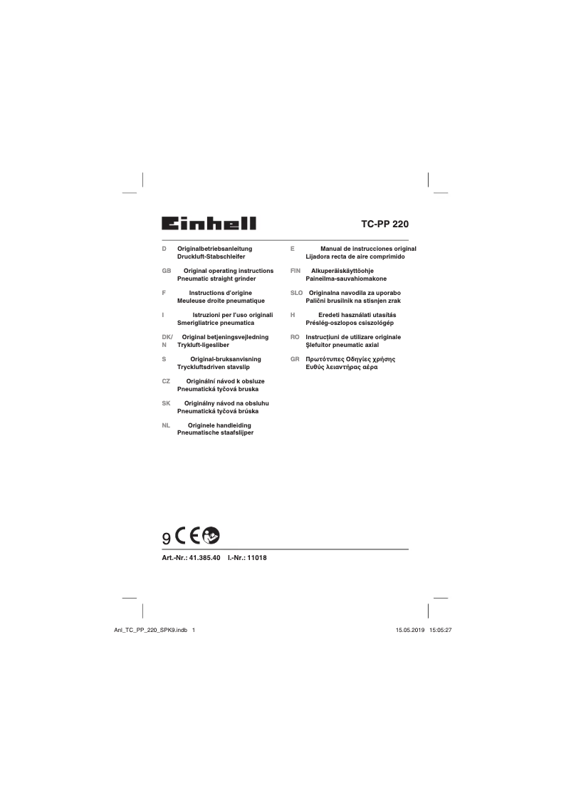 Imagen de la primera página del manual del dispositivo TC-PP 220