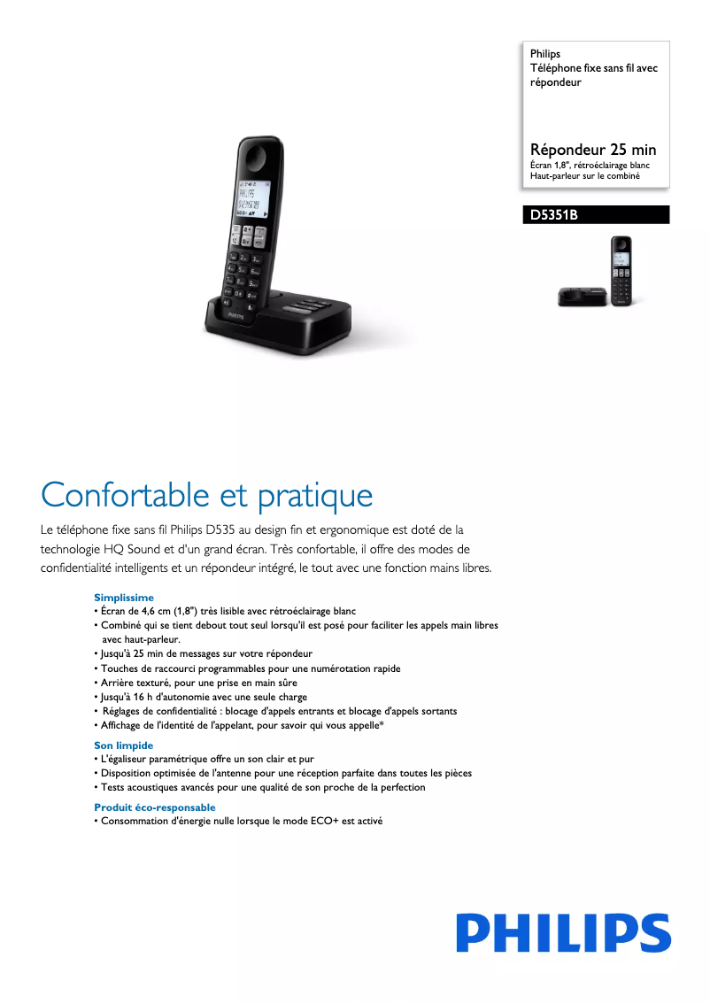 Página 1 del manual Ficha técnica Philips D5351B