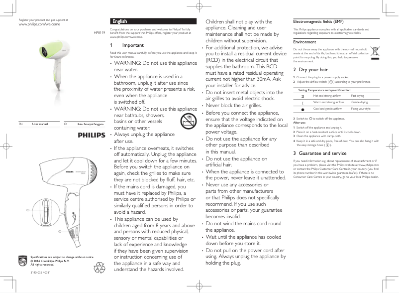 Página 1 del manual Manual de usuario Philips KeraShine HP8119
