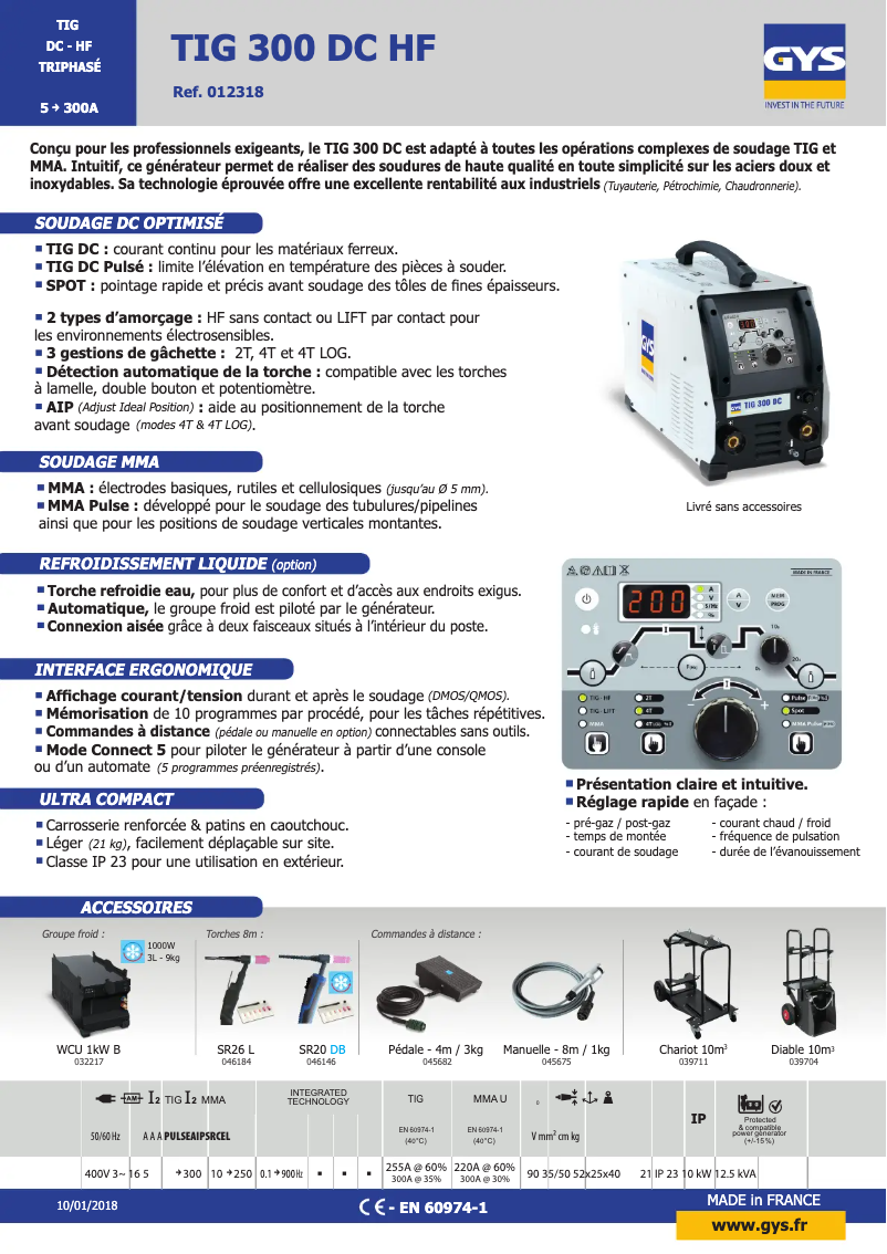 Página 1 del manual Ficha técnica GYS TIG 300 DC