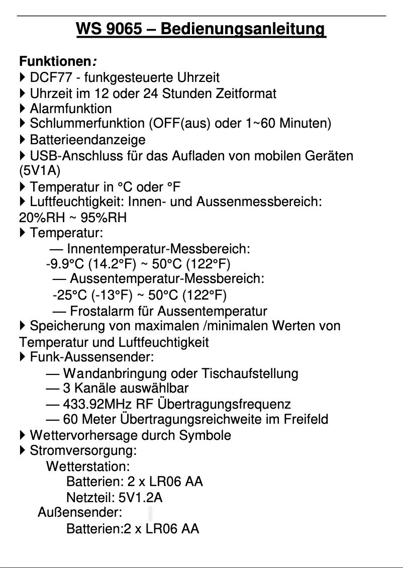 Página 1 del manual Manual de usuario Techno Line WS 9065
