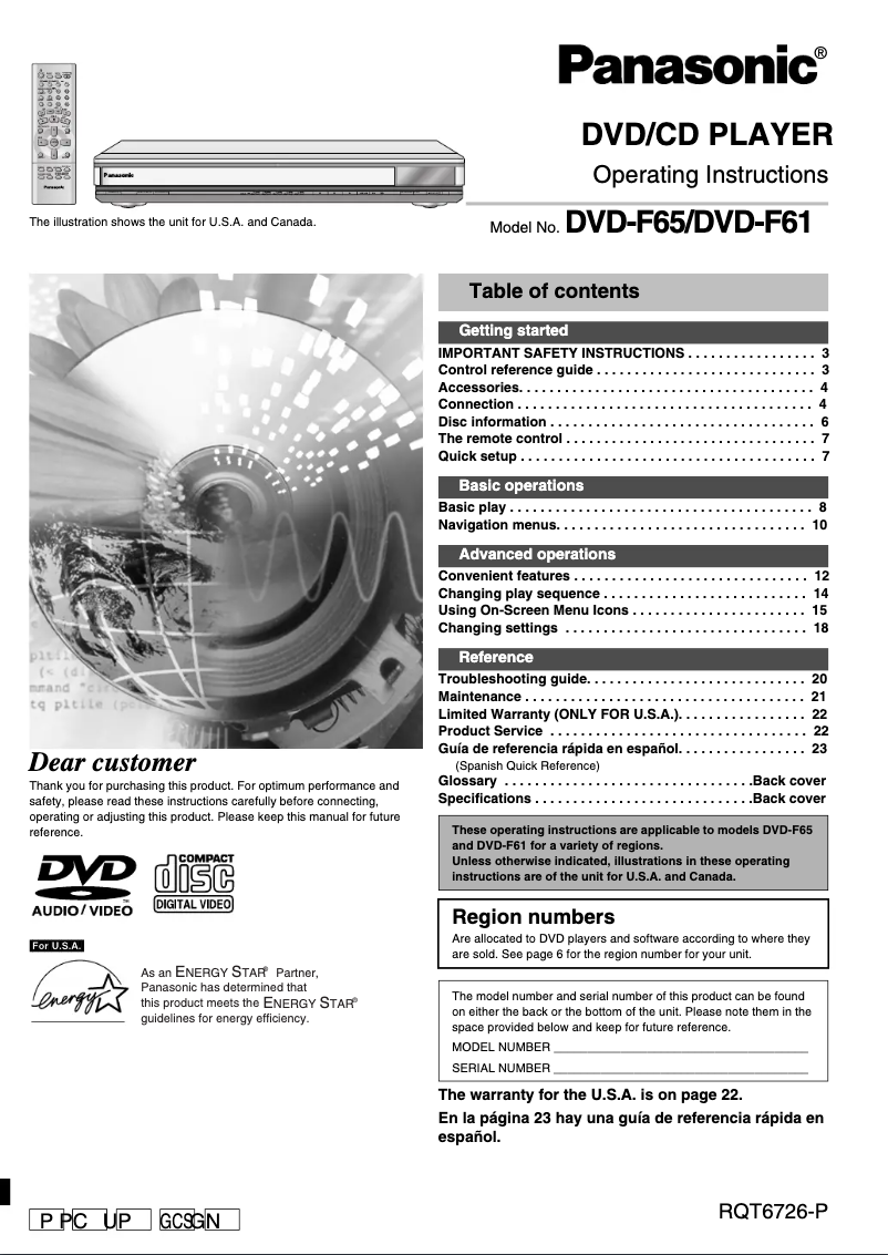 Imagen de la primera página del manual del dispositivo DVD-F65P