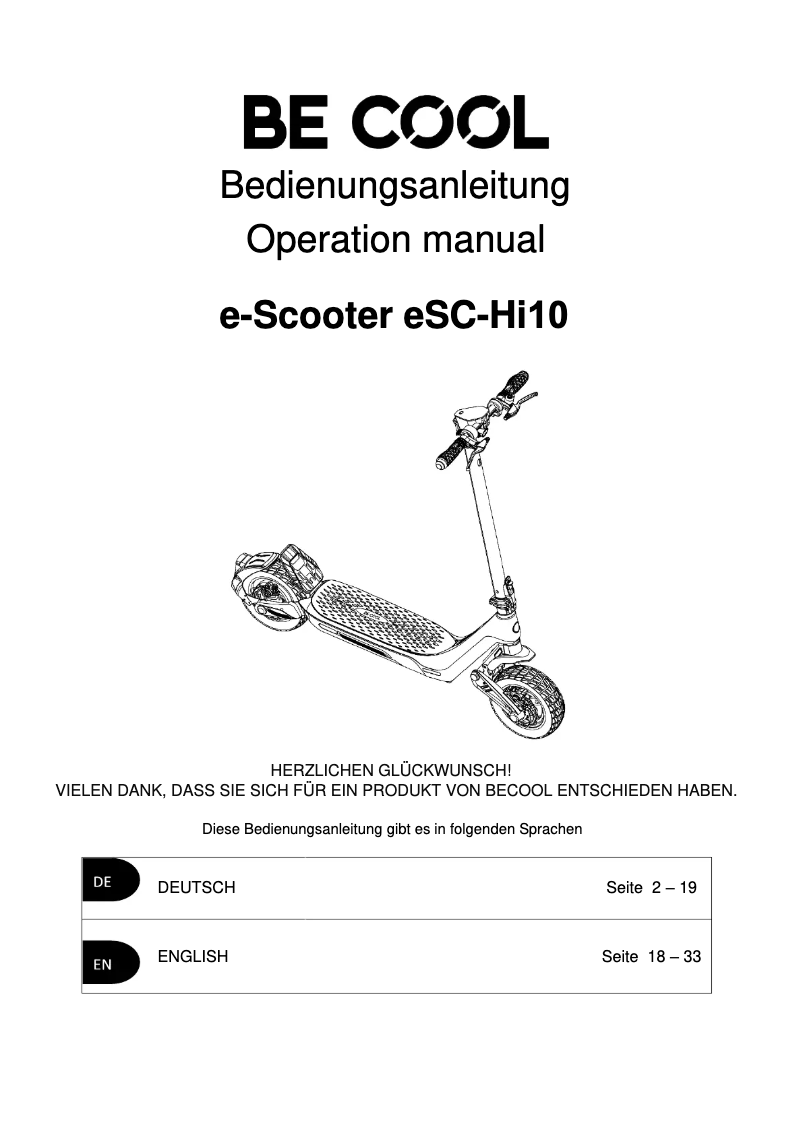 Página nº 1 - Manual de usuario Be Cool eSC-Hi10