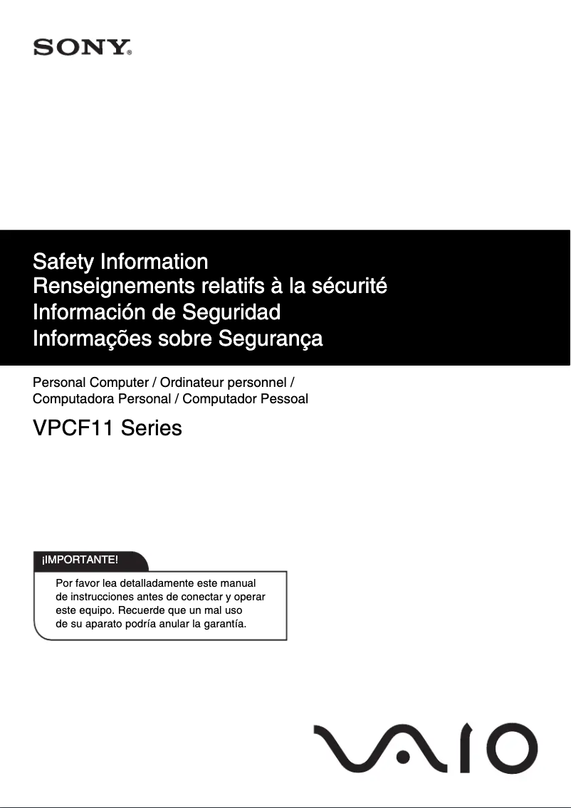 Página nº 1 - Instrucciones de seguridad Sony Vaio VPCF1190X
