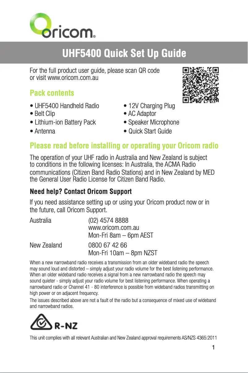 Imagen de la primera página del manual del dispositivo UHF5400