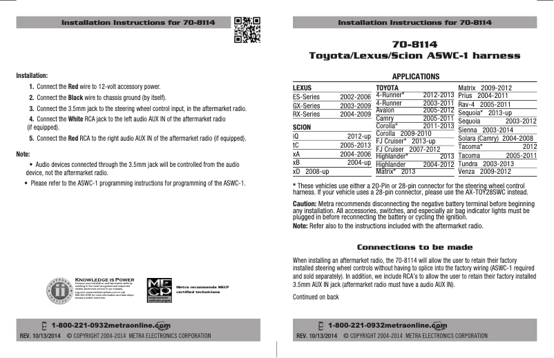 Página 1 del manual Manual de usuario Metra 70-8114