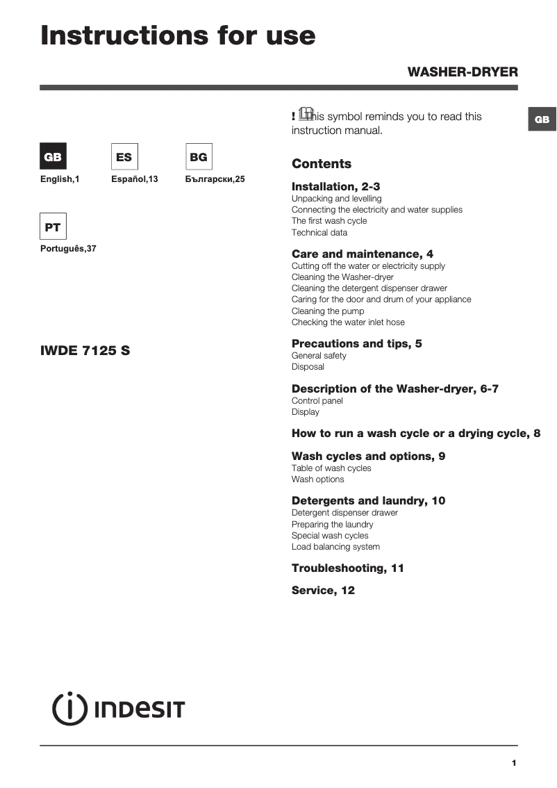 Imagen de la primera página del manual del dispositivo IWDE 7125 S (EU)