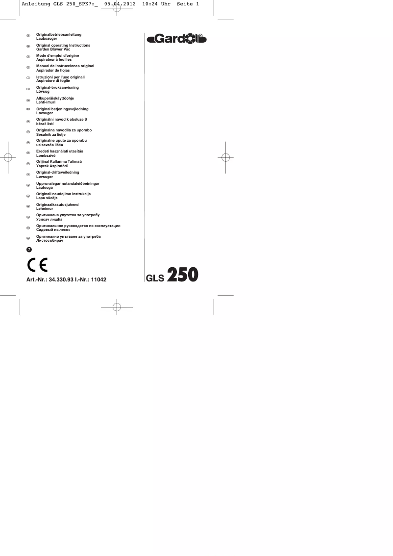 Imagen de la primera página del manual del dispositivo GLS 250
