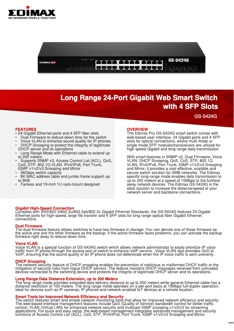 Imagen de la primera página del manual del dispositivo GS-5424G