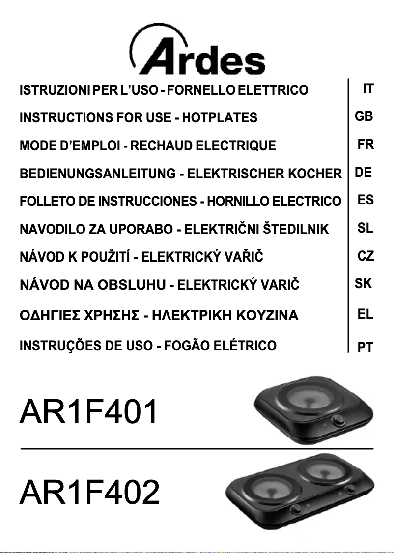 Imagen de la primera página del manual del dispositivo AR1F401