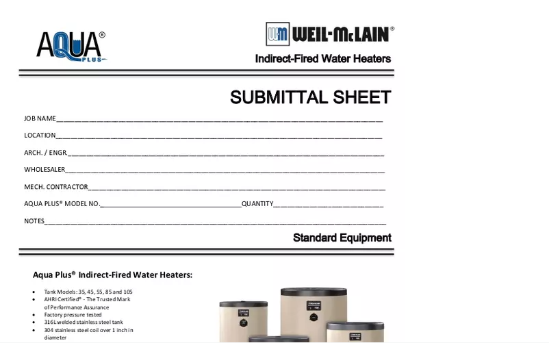 Página 1 del manual Ficha técnica Weil-McLain Aqua Plus