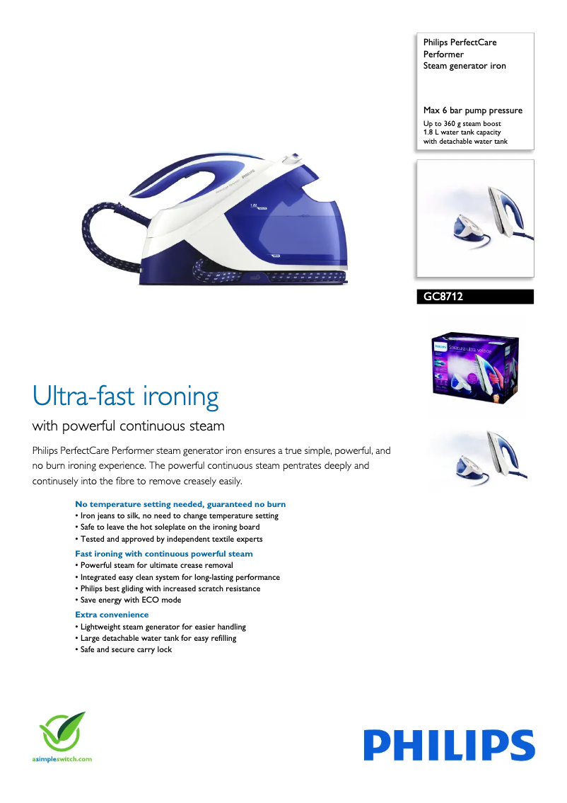 Página 1 del manual Ficha técnica Philips PerfectCare Performer GC8712