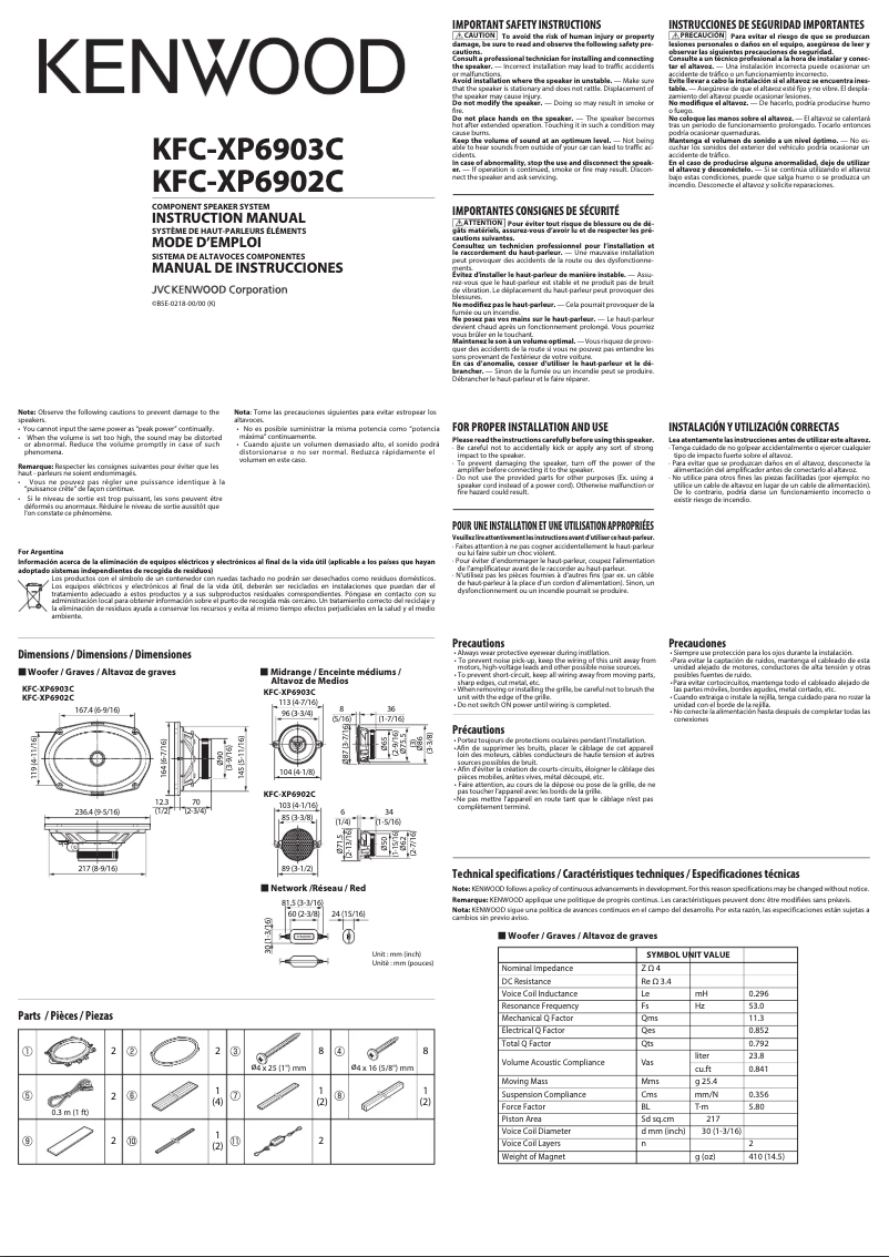 Página nº 1 - Manual de usuario Kenwood Excelon KFC-XP6903C
