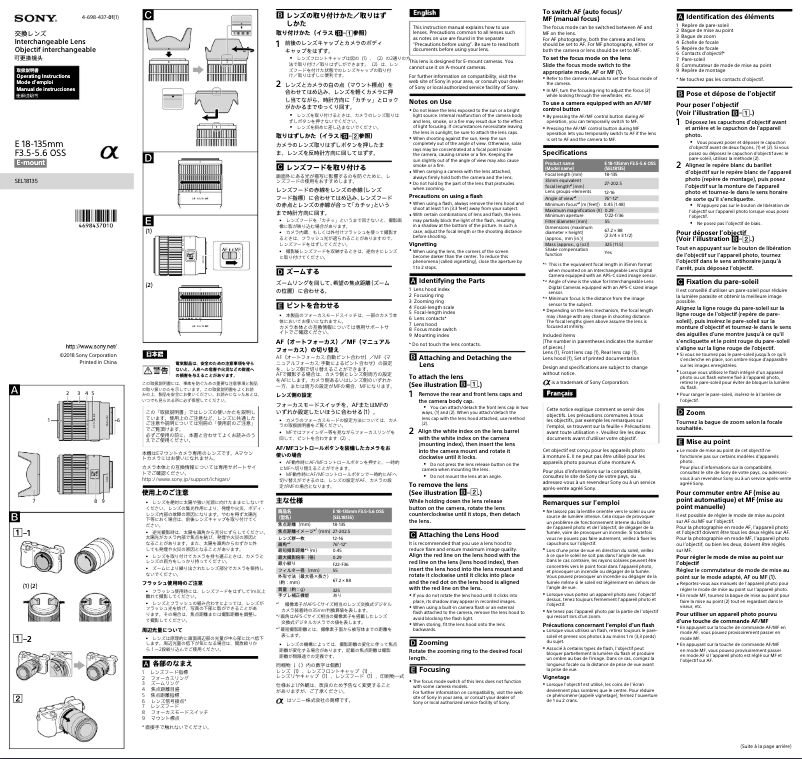 Página 1 del manual Manual de usuario Sony SEL18135