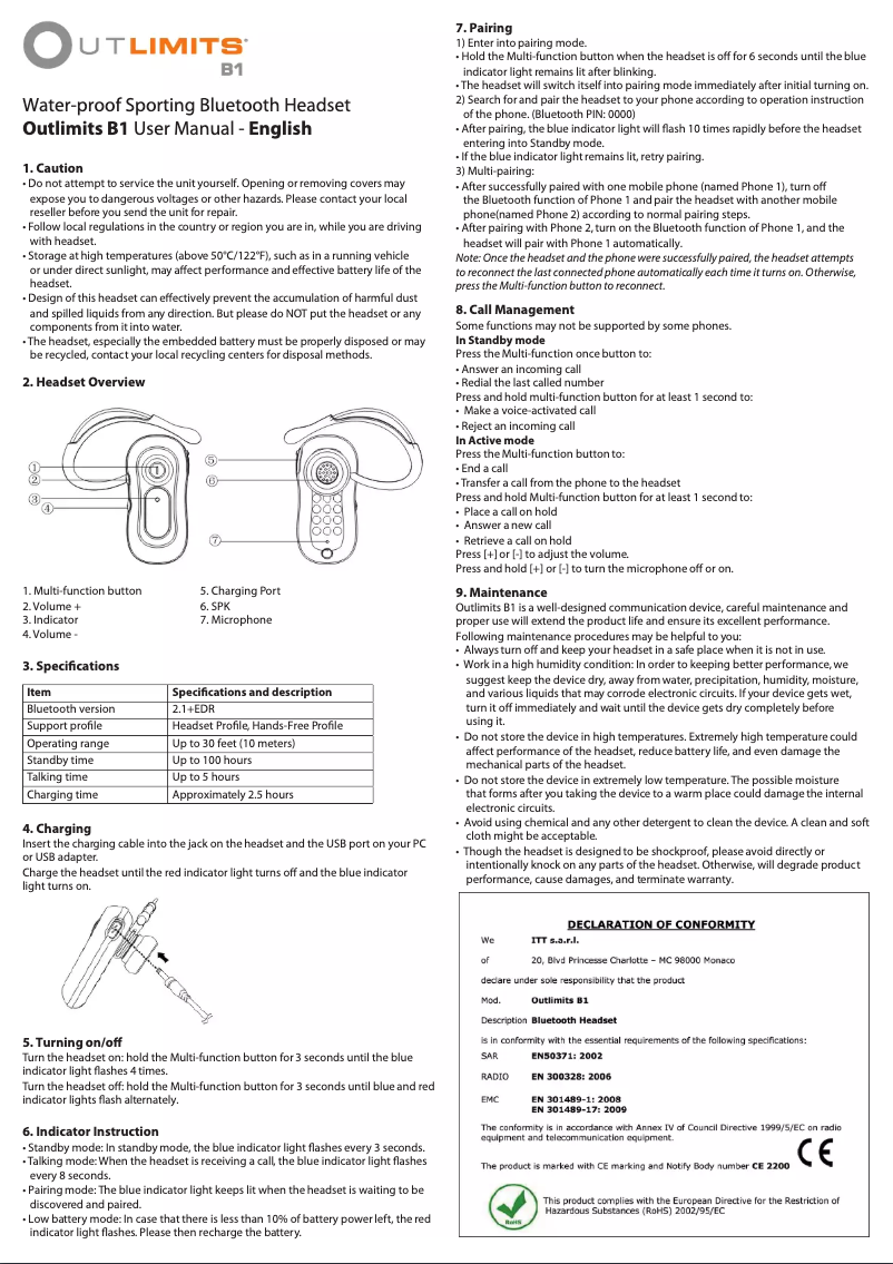 Imagen de la primera página del manual del dispositivo B1