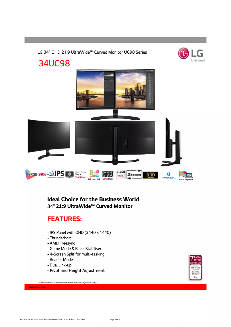 Página nº 1 - Ficha técnica LG 34UC98-W