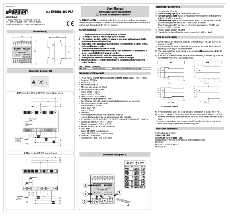 Página nº 1 - Manual de usuario Vemer Energy-400 PAR