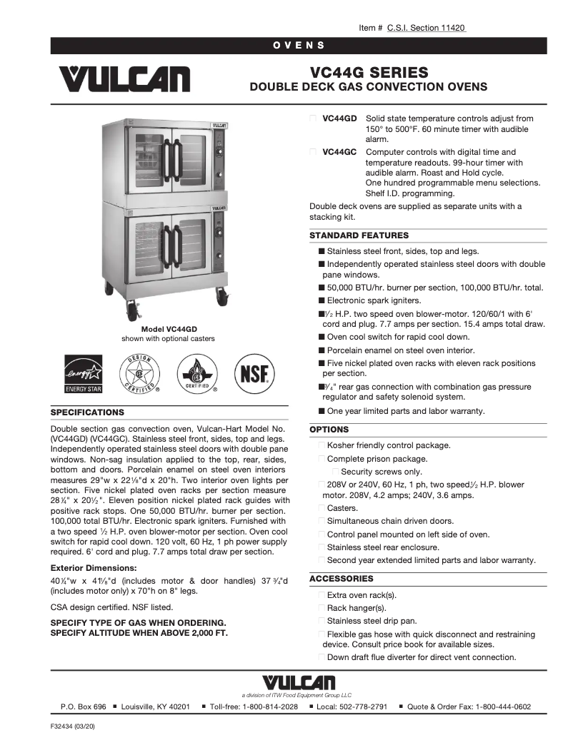 Página 1 del manual Ficha técnica Vulcan VC44GC