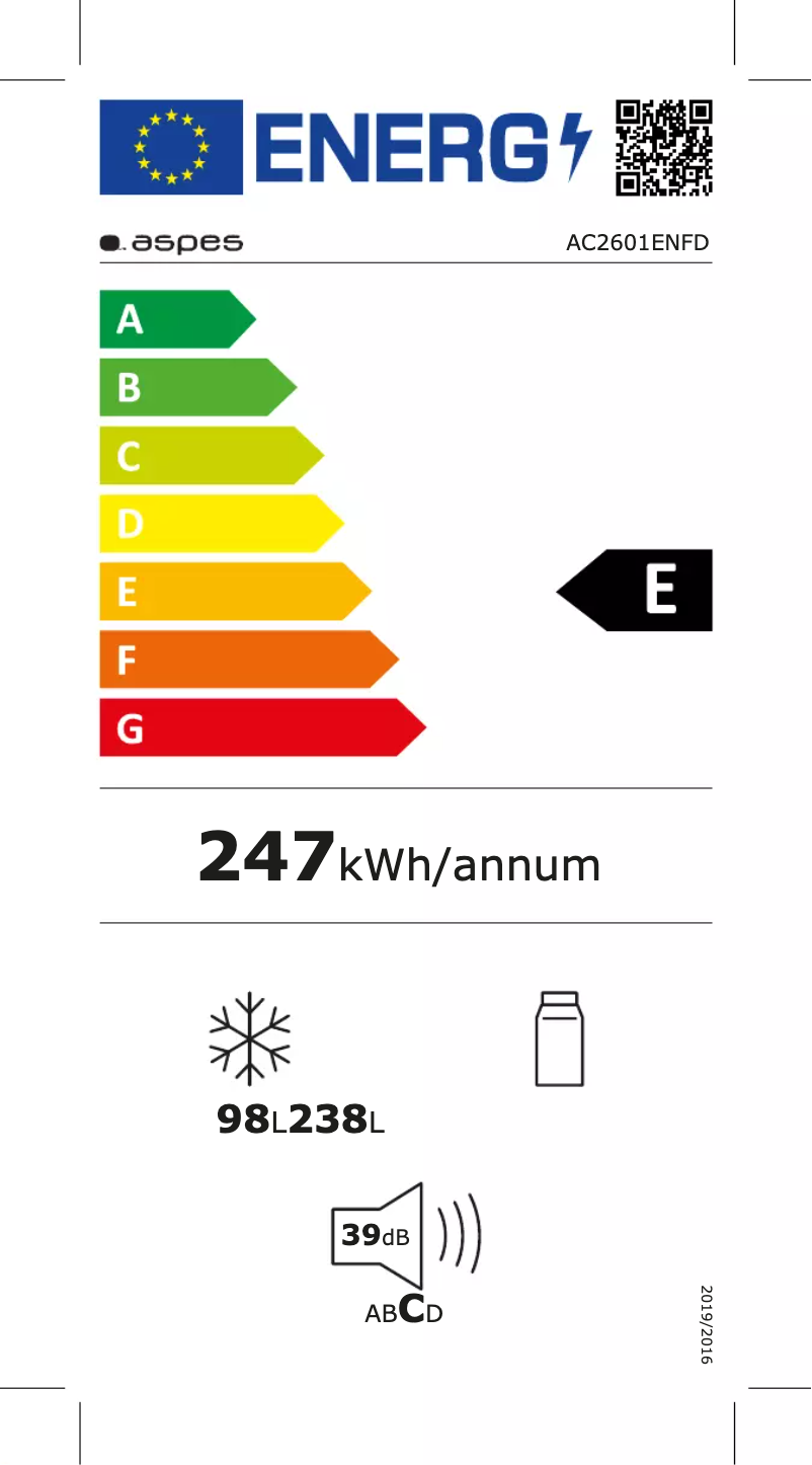 Página 1 del manual Etiqueta energética Aspes AC2601ENFD