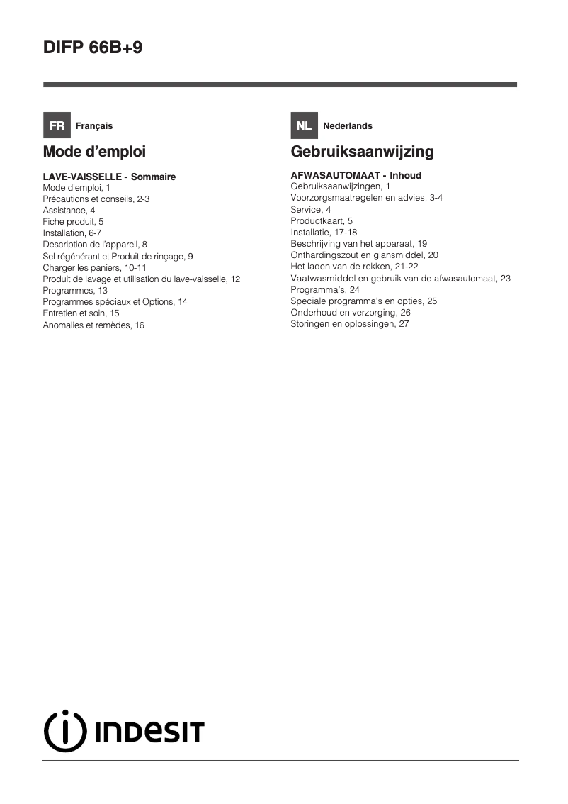 Imagen de la primera página del manual del dispositivo DIFP 66B+9 EU