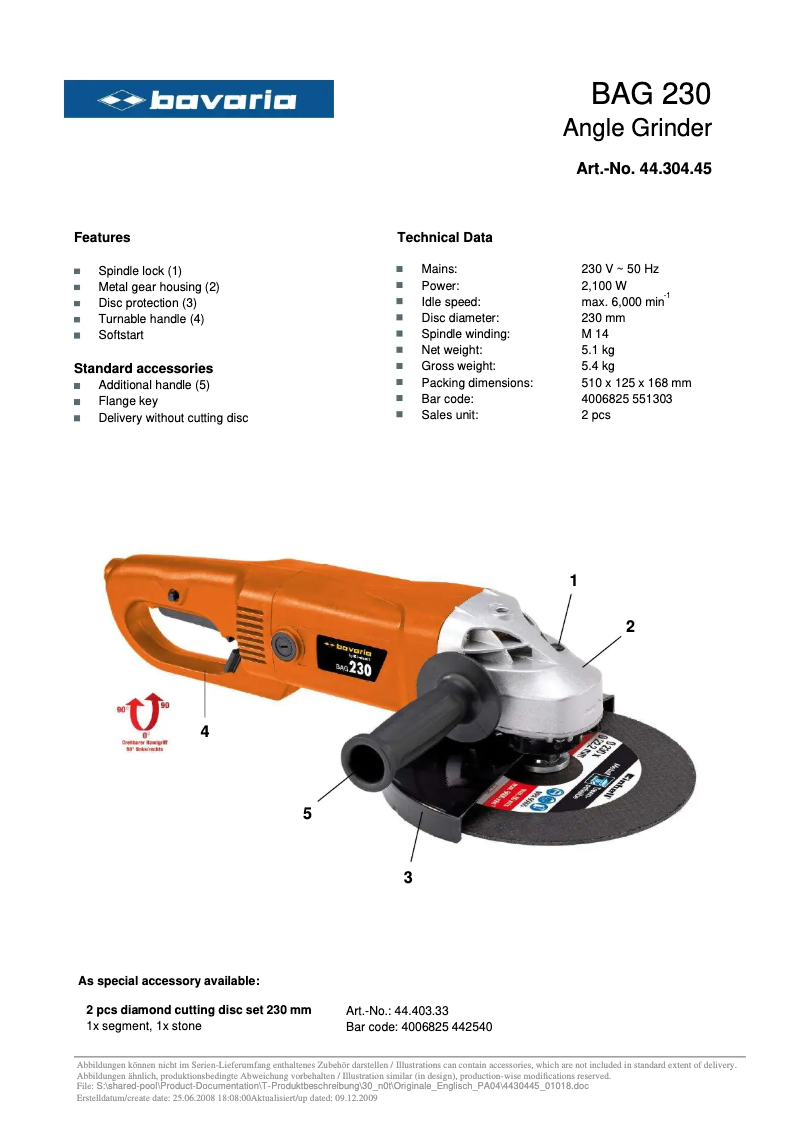 Imagen de la primera página del manual del dispositivo BAG 230