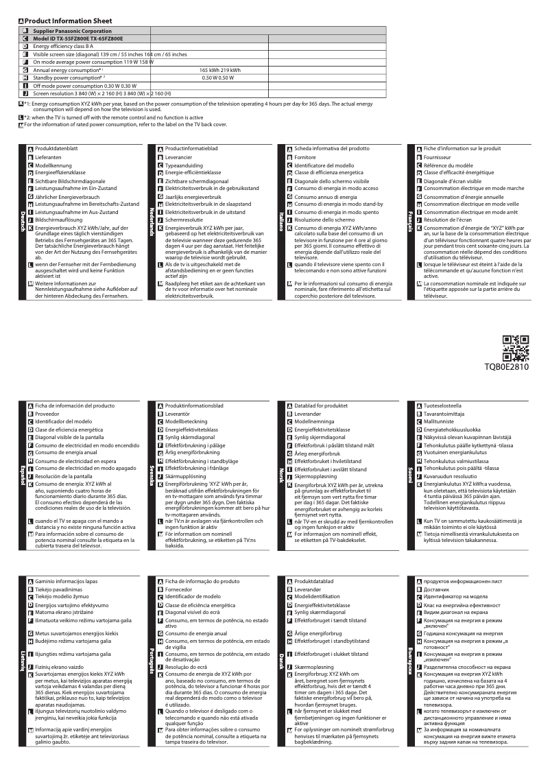 Página 1 del manual Ficha técnica Panasonic TX-55FZ800E