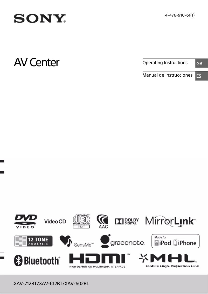 Imagen de la primera página del manual del dispositivo XAV-712BT