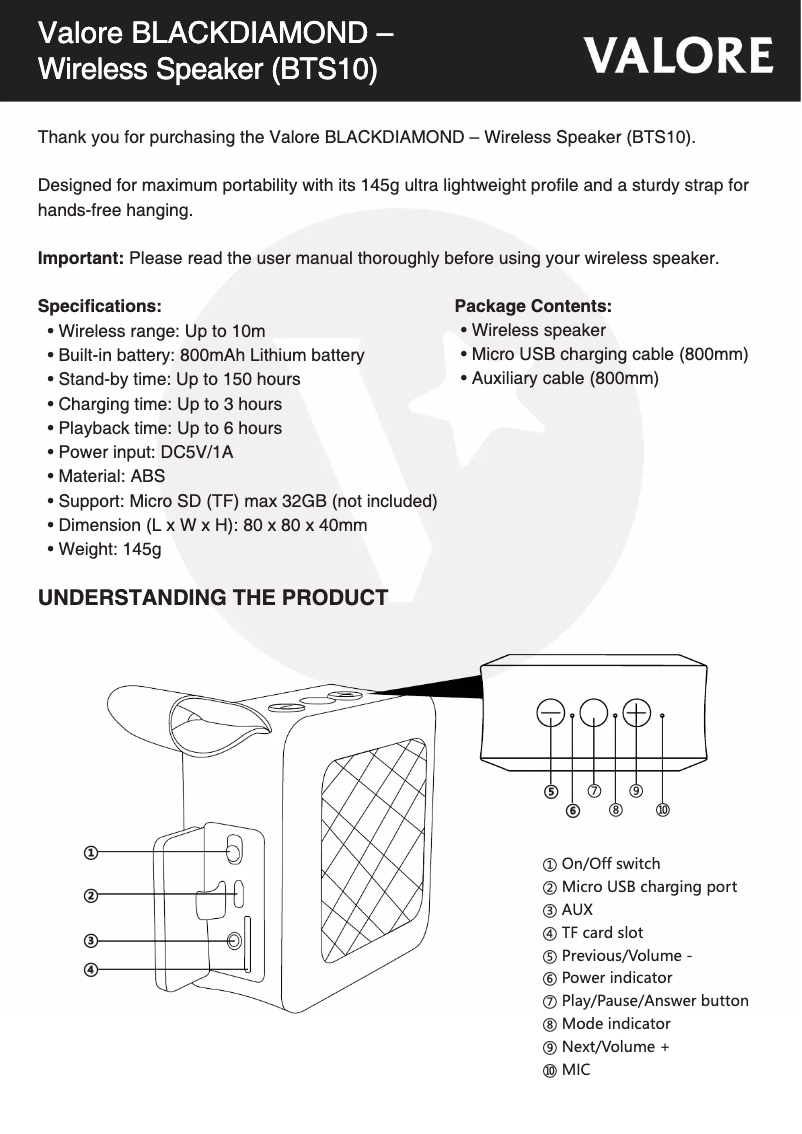 Imagen de la primera página del manual del dispositivo BTS10