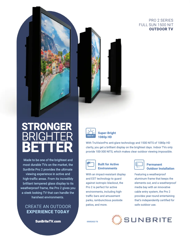 Página 1 del manual Ficha técnica SunBriteTV SB-P2-43-1K-BL