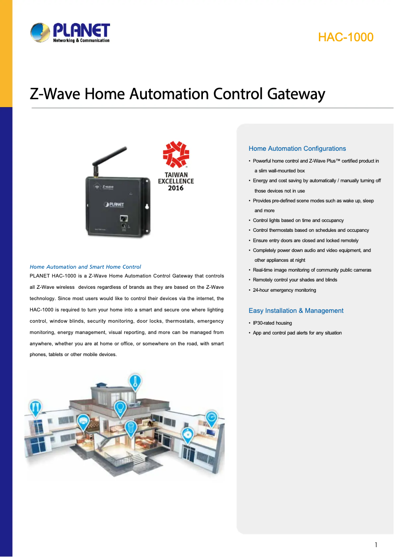 Página 1 del manual Ficha técnica Planet HAC-1000