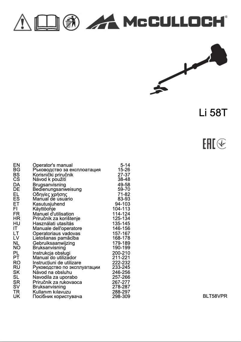 Página 1 del manual Manual de usuario McCulloch Li-58T