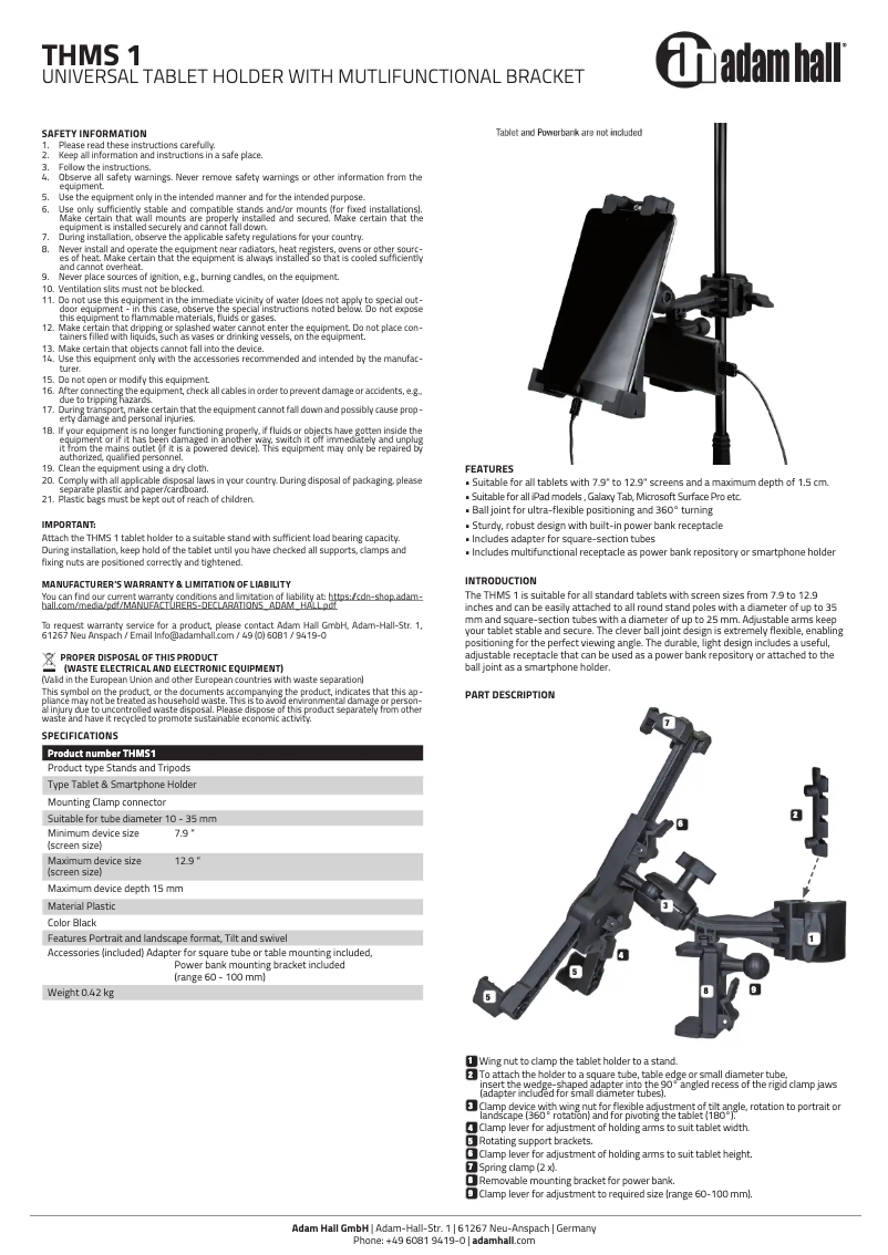 Imagen de la primera página del manual del dispositivo THMS1