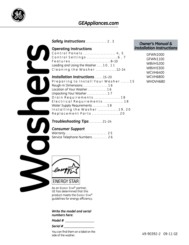 Página 1 del manual Manual de uso y mantenimiento GE WCVH6800JMV