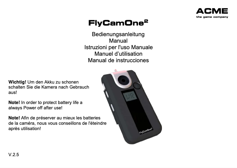 Imagen de la primera página del manual del dispositivo FlyCam One²