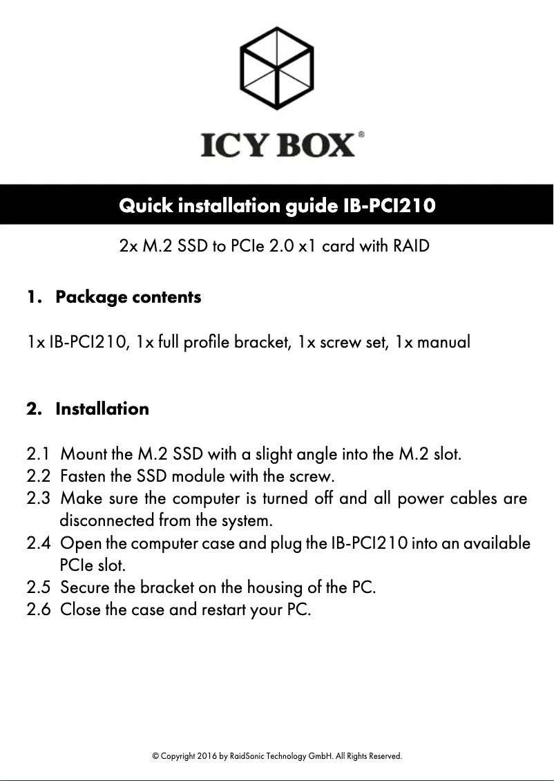 Página 1 del manual Manual de usuario Icy Box IB-PCI210