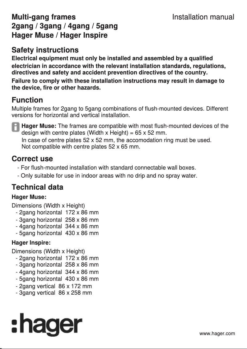 Página 1 del manual Manual de usuario Hager WGCCH2NB