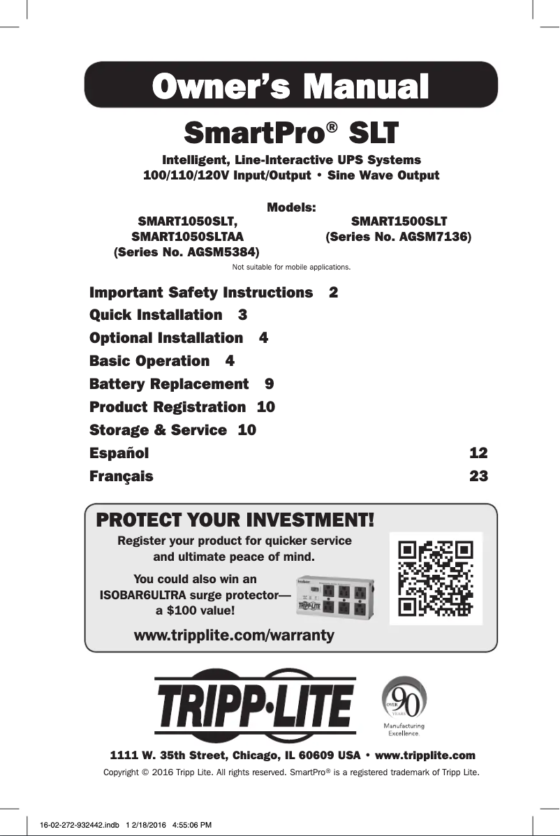 Imagen de la primera página del manual del dispositivo SmartPro SMART1050SLTAA
