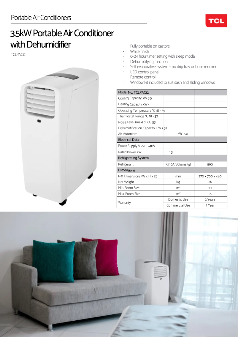 Página 1 del manual Ficha técnica TCL TCLPAC12