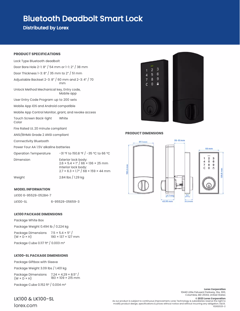 Página nº 1 - Ficha técnica Lorex LK100