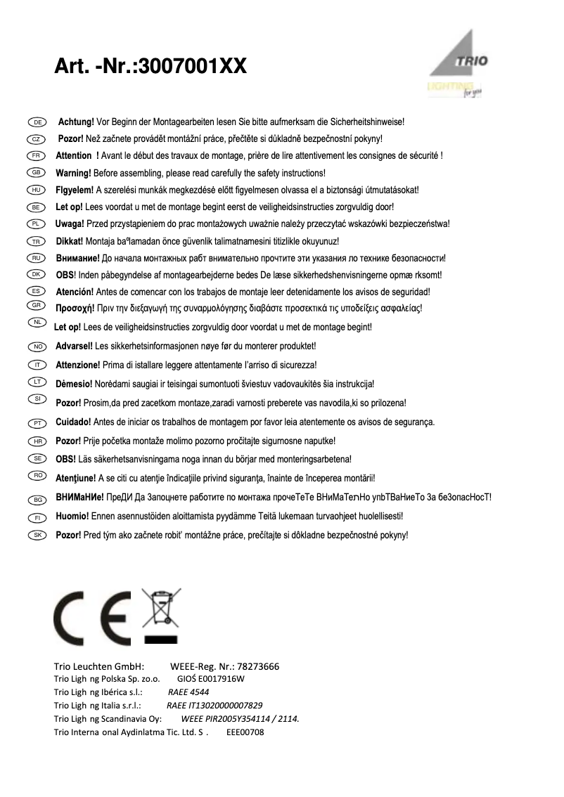 Página 1 del manual Manual de usuario Trio Lighting Tanja