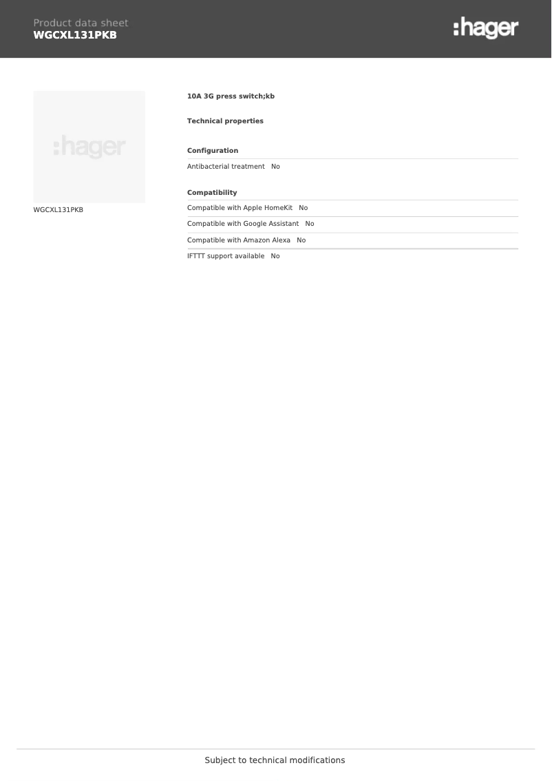 Página 1 del manual Ficha técnica Hager WGCXL131PKB