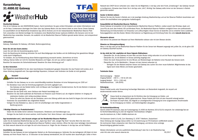 Página nº 1 - Manual de usuario TFA WeatherHub Observer 31.4013.02