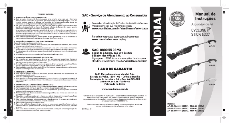 Imagen de la primera página del manual del dispositivo Cyclone Stick 1000 AP-22