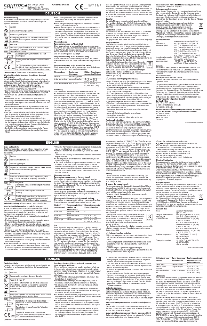 Imagen de la primera página del manual del dispositivo SFT 11/1