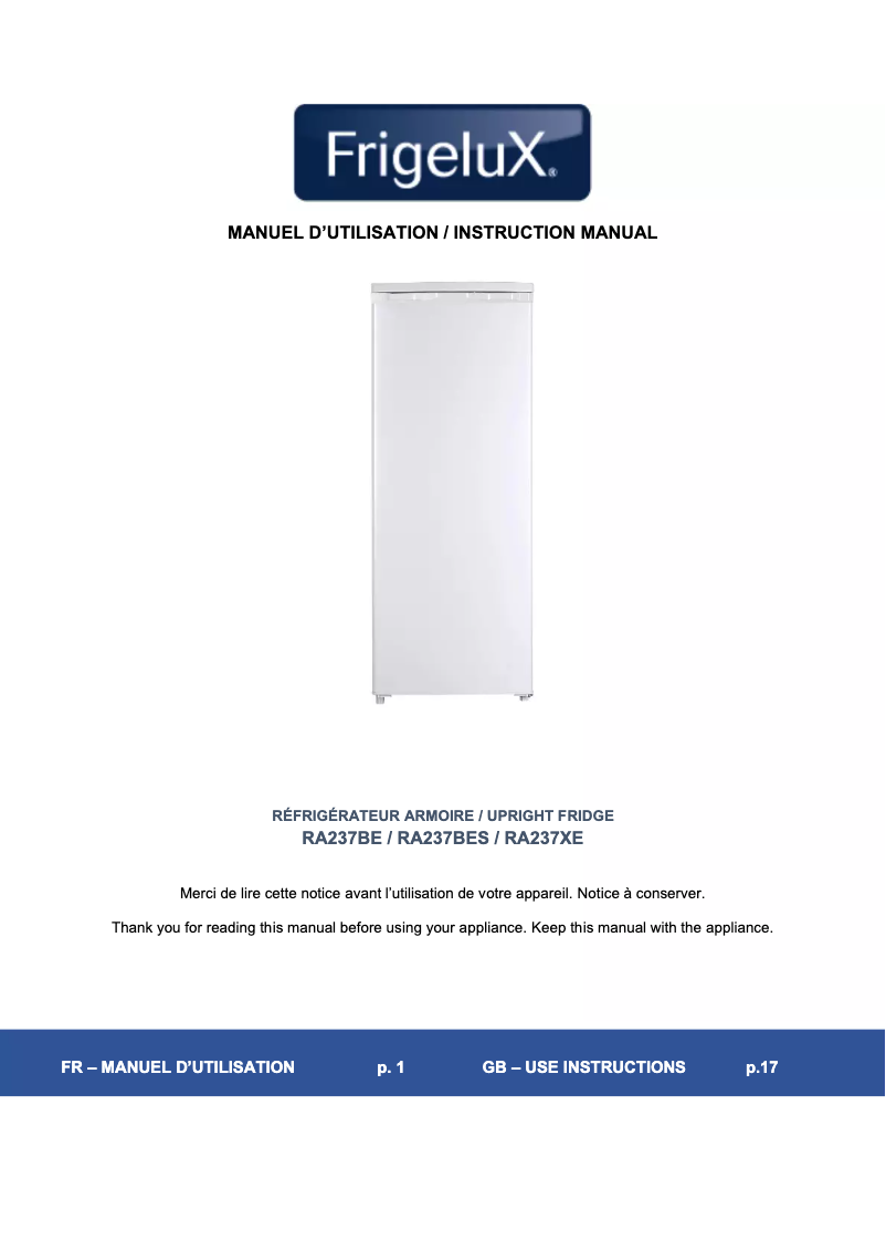 Imagen de la primera página del manual del dispositivo RA237BE